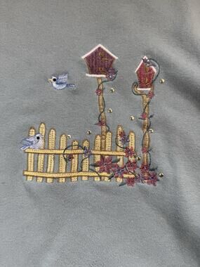 Hastings & Smith sweatshirt embroidered birds fence Cottagecore 1X